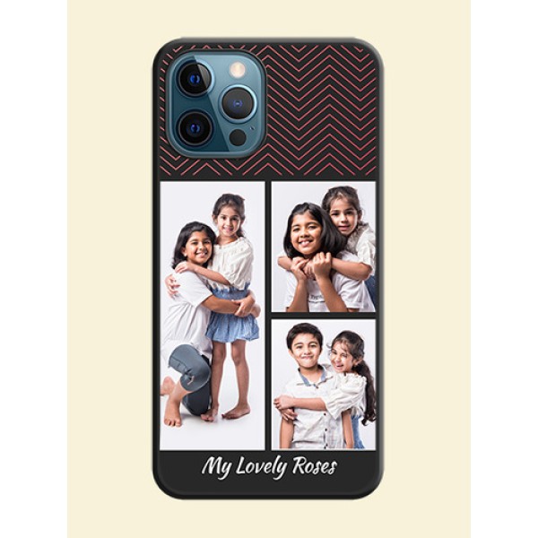 Wave Pattern with 3 Image Holder on Space Black Custom Soft Matte Back Cover - iPhone 12 Pro Wave Pattern with 3 Image Holder on Space Black Custom Soft Matte Back Cover - iPhone 12 Pro