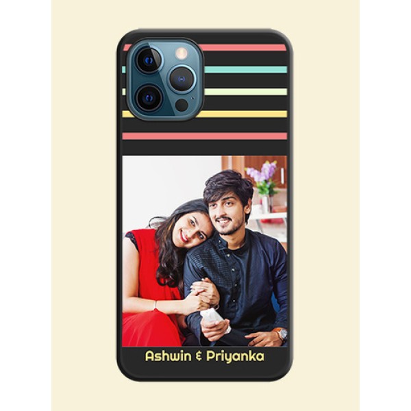 Color Stripes with Photo and Text on Photo on Space Black Soft Matte Mobile Case - iPhone 12 Pro Color Stripes with Photo and Text on Photo on Space Black Soft Matte Mobile Case - iPhone 12 Pro