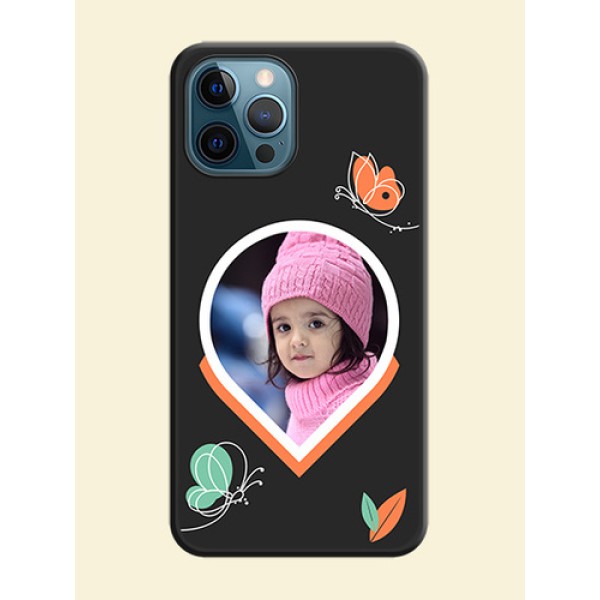 Upload Pic With Simple Butterly Design On Space Black Personalized Soft Matte Phone Covers -Apple Iphone 12 Pro Upload Pic With Simple Butterly Design On Space Black Personalized Soft Matte Phone Covers -Apple Iphone 12 Pro