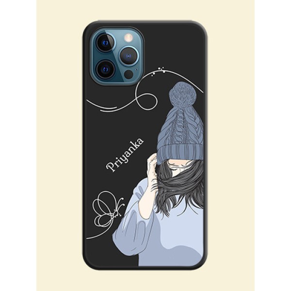 Girl With Blue Winter Outfiit Custom Text Design On Space Black Personalized Soft Matte Phone Covers -Apple Iphone 12 Pro