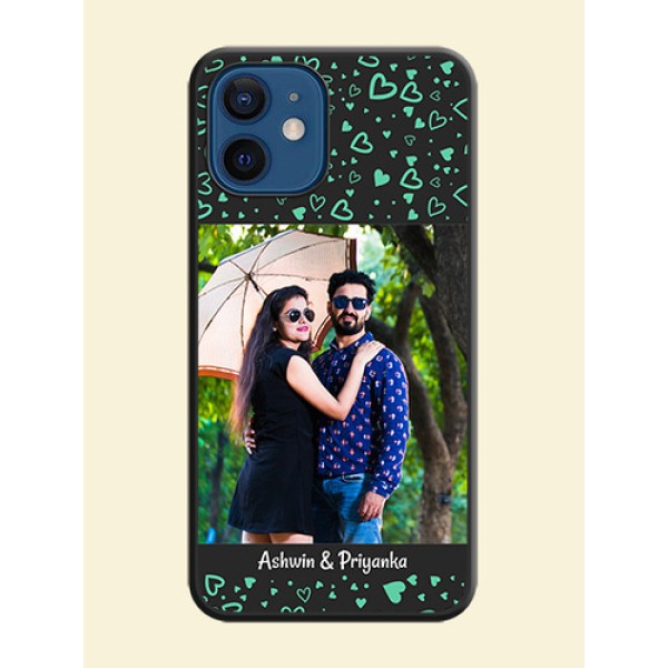 Sea Green Indefinite Love Pattern on Photo on Space Black Soft Matte Mobile Cover - iPhone 12 Sea Green Indefinite Love Pattern on Photo on Space Black Soft Matte Mobile Cover - iPhone 12