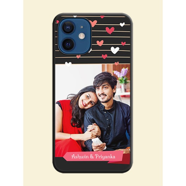 Love Pattern with Name on Pink Ribbon on Photo on Space Black Soft Matte Back Cover - iPhone 12 Love Pattern with Name on Pink Ribbon on Photo on Space Black Soft Matte Back Cover - iPhone 12