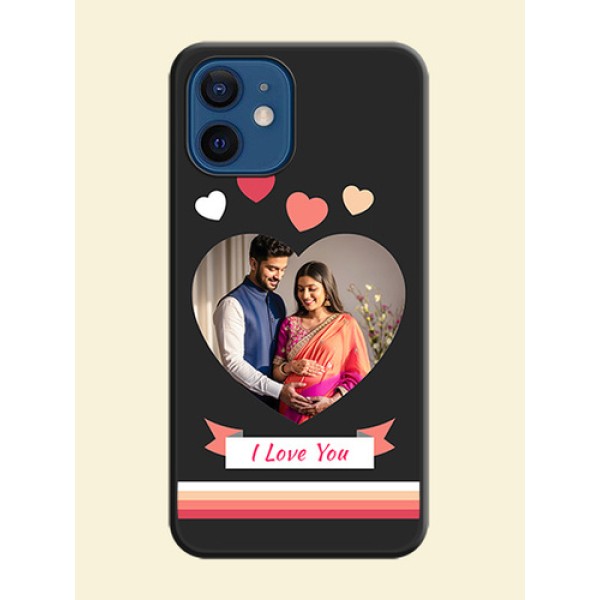 Love Shaped Photo with Colorful Stripes on Personalised Space Black Soft Matte Cases - iPhone 12