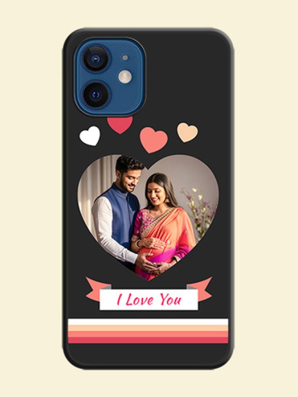 Love Shaped Photo with Colorful Stripes on Personalised Space Black Soft Matte Cases - iPhone 12