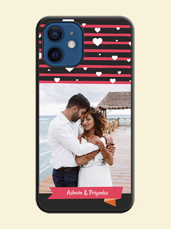 White Color Love Symbols with Pink Lines Pattern on Space Black Custom Soft Matte Phone Cases - iPhone 12