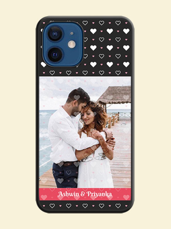 White Color Love Symbols with Text Design on Photo on Space Black Soft Matte Phone Cover - iPhone 12