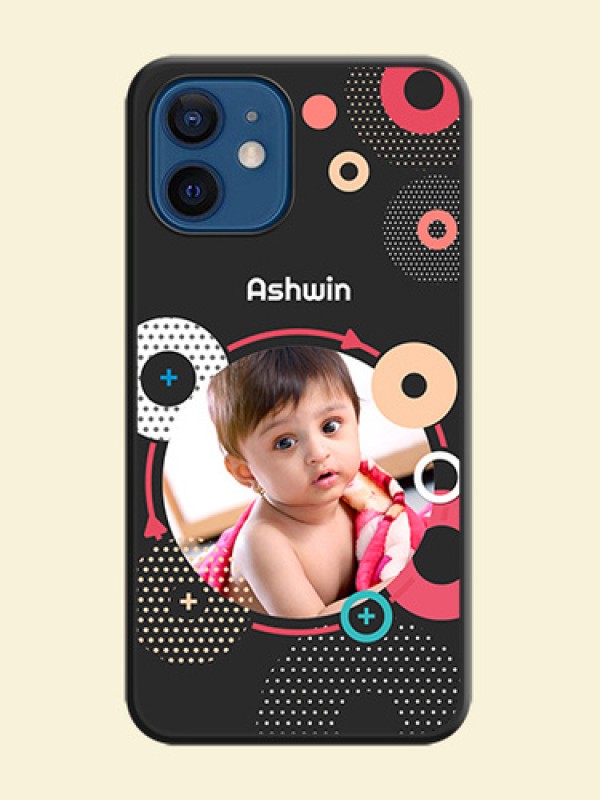 Multicoloured Round Image on Personalised Space Black Soft Matte Cases - iPhone 12
