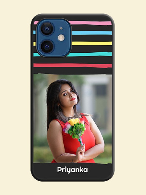 Multicolor Lines with Image on Space Black Personalized Soft Matte Phone Covers - iPhone 12