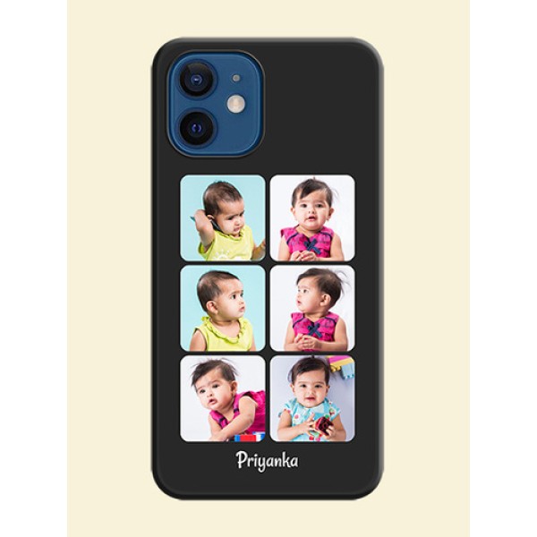Floral Art with 6 Image Holder on Photo on Space Black Soft Matte Mobile Case - iPhone 12 Floral Art with 6 Image Holder on Photo on Space Black Soft Matte Mobile Case - iPhone 12