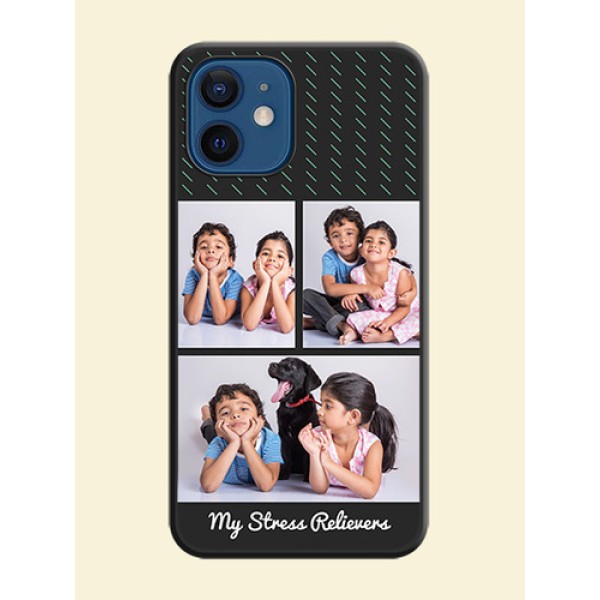 Cross Dotted Pattern with 2 Image Holder on Personalised Space Black Soft Matte Cases - iPhone 12 Cross Dotted Pattern with 2 Image Holder on Personalised Space Black Soft Matte Cases - iPhone 12