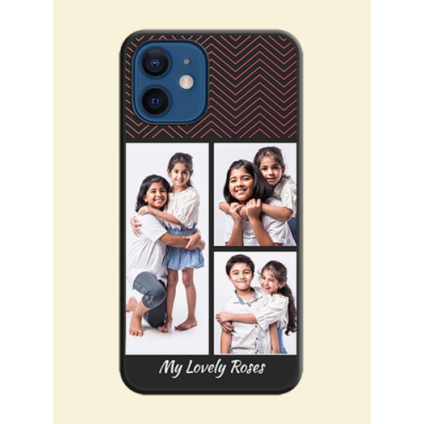 Wave Pattern with 3 Image Holder on Space Black Custom Soft Matte Back Cover - iPhone 12 Wave Pattern with 3 Image Holder on Space Black Custom Soft Matte Back Cover - iPhone 12