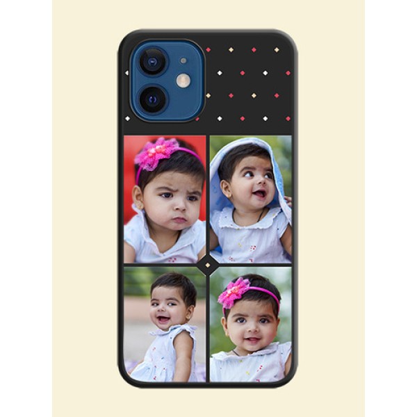 Multicolor Dotted Pattern with 4 Image Holder on Space Black Custom Soft Matte Phone Cases - iPhone 12 Multicolor Dotted Pattern with 4 Image Holder on Space Black Custom Soft Matte Phone Cases - iPhone 12