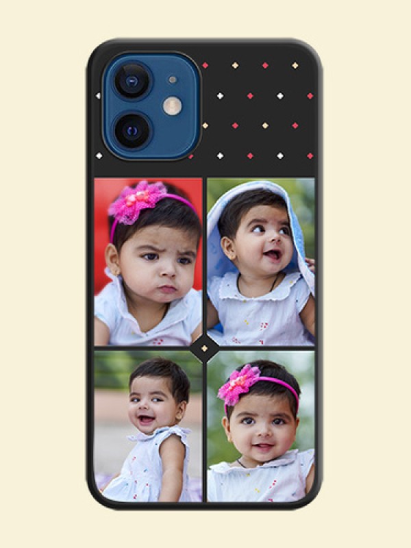Multicolor Dotted Pattern with 4 Image Holder on Space Black Custom Soft Matte Phone Cases - iPhone 12