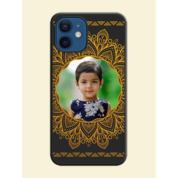 Round Image with Floral Design on Photo on Space Black Soft Matte Mobile Cover - iPhone 12 Round Image with Floral Design on Photo on Space Black Soft Matte Mobile Cover - iPhone 12