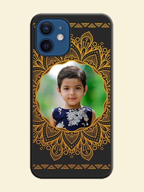 Round Image with Floral Design on Photo on Space Black Soft Matte Mobile Cover - iPhone 12