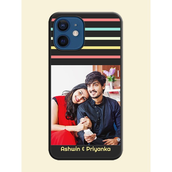 Color Stripes with Photo and Text on Photo on Space Black Soft Matte Mobile Case - iPhone 12 Color Stripes with Photo and Text on Photo on Space Black Soft Matte Mobile Case - iPhone 12
