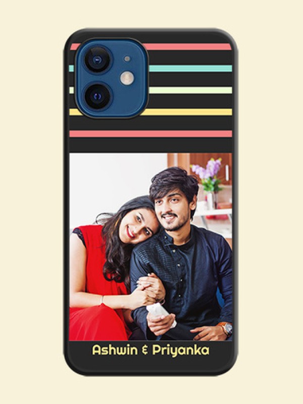 Color Stripes with Photo and Text on Photo on Space Black Soft Matte Mobile Case - iPhone 12