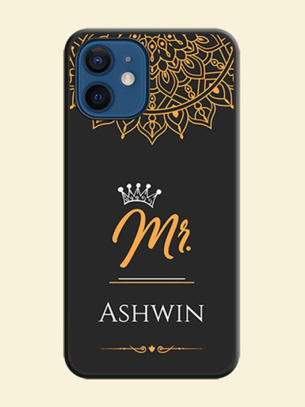 Mr Name with Floral Design  on Personalised Space Black Soft Matte Cases - iPhone 12