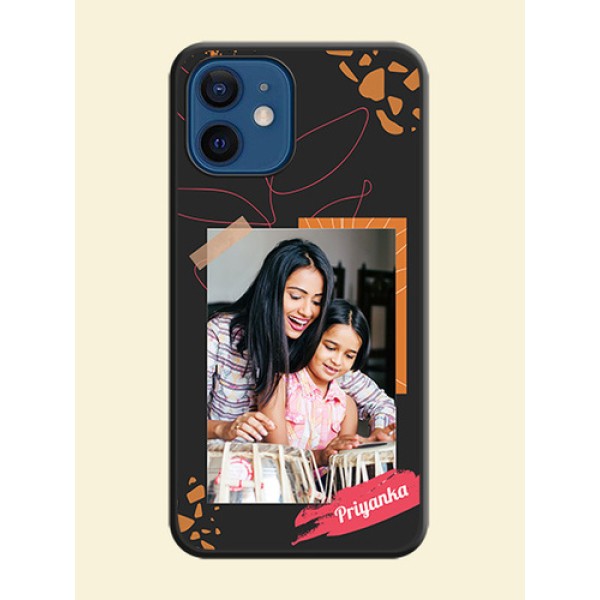 Orange Photo Frame on Space Black Custom Soft Matte Phone Back Cover - iPhone 12 Orange Photo Frame on Space Black Custom Soft Matte Phone Back Cover - iPhone 12