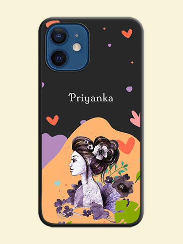 Namecase For Her With Fancy Lady Image On Space Black Personalized Soft Matte Phone Covers -Apple Iphone 12