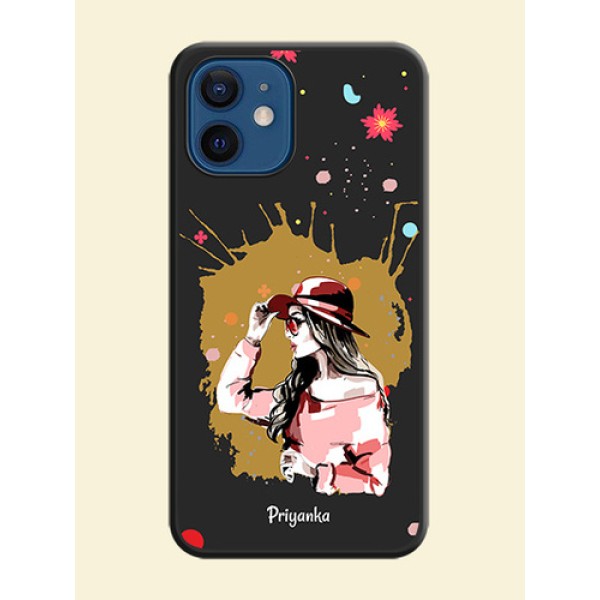 Mordern Lady With Color Splash Background With Custom Text On Space Black Personalized Soft Matte Phone Covers -Apple Iphone 12