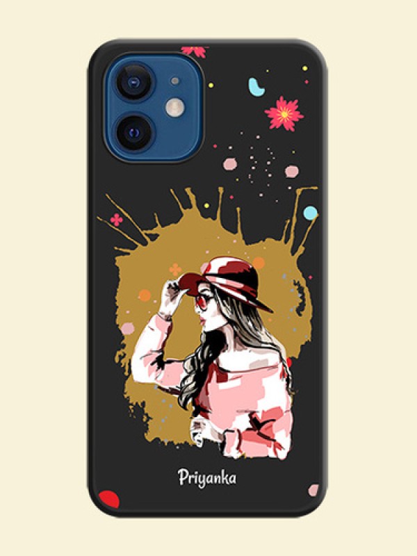 Mordern Lady With Color Splash Background With Custom Text On Space Black Personalized Soft Matte Phone Covers -Apple Iphone 12