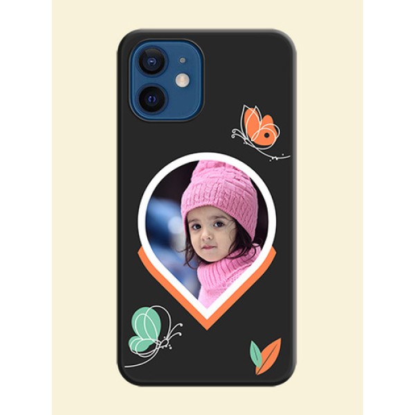 Upload Pic With Simple Butterly Design On Space Black Personalized Soft Matte Phone Covers -Apple Iphone 12 Upload Pic With Simple Butterly Design On Space Black Personalized Soft Matte Phone Covers -Apple Iphone 12