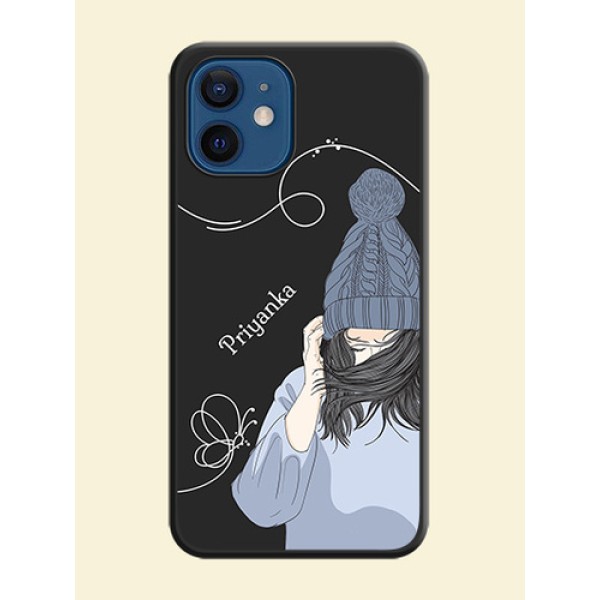 Girl With Blue Winter Outfiit Custom Text Design On Space Black Personalized Soft Matte Phone Covers -Apple Iphone 12 Girl With Blue Winter Outfiit Custom Text Design On Space Black Personalized Soft Matte Phone Covers -Apple Iphone 12