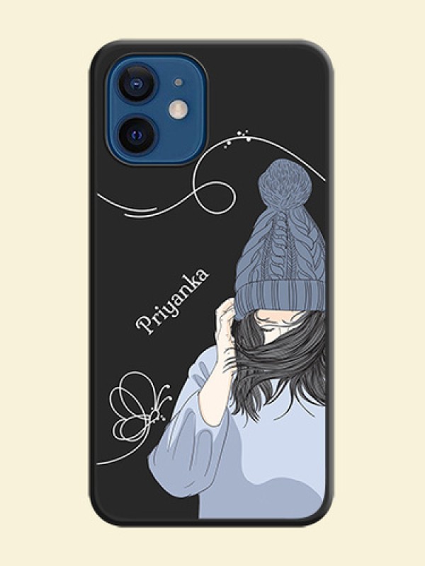 Girl With Blue Winter Outfiit Custom Text Design On Space Black Personalized Soft Matte Phone Covers -Apple Iphone 12