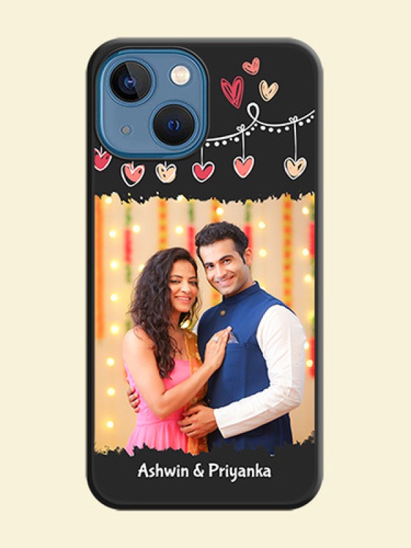Pink Love Hangings with Name on Space Black Custom Soft Matte Phone Cases - iPhone 13 Mini
