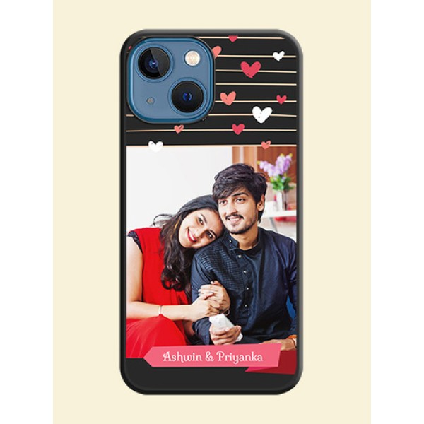 Love Pattern with Name on Pink Ribbon on Photo on Space Black Soft Matte Back Cover - iPhone 13 Mini