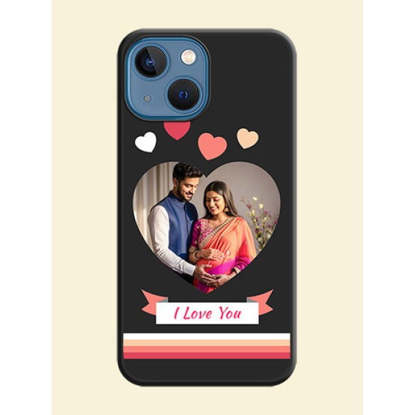 Love Shaped Photo with Colorful Stripes on Personalised Space Black Soft Matte Cases - iPhone 13 Mini