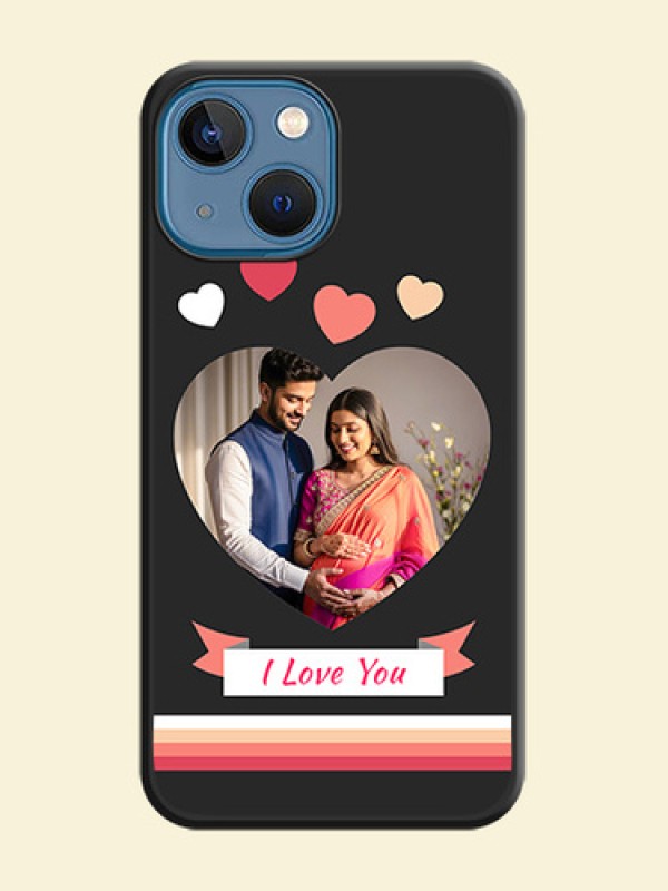 Love Shaped Photo with Colorful Stripes on Personalised Space Black Soft Matte Cases - iPhone 13 Mini