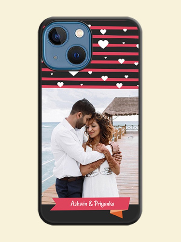 White Color Love Symbols with Pink Lines Pattern on Space Black Custom Soft Matte Phone Cases - iPhone 13 Mini