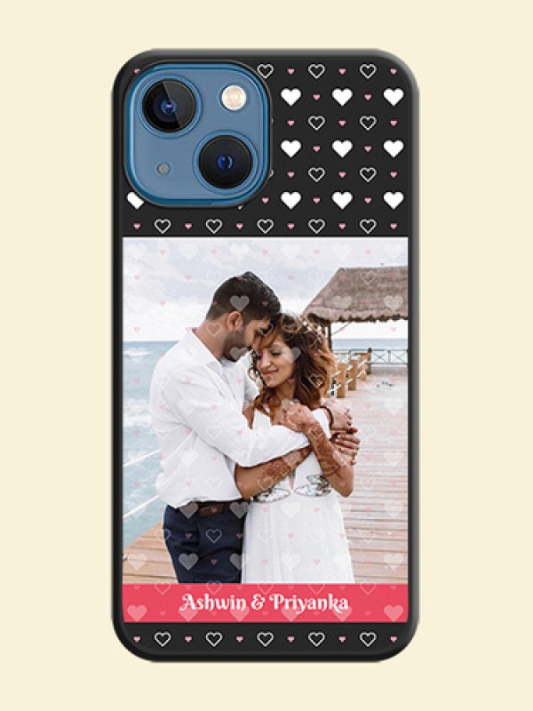 White Color Love Symbols with Text Design on Photo on Space Black Soft Matte Phone Cover - iPhone 13 Mini