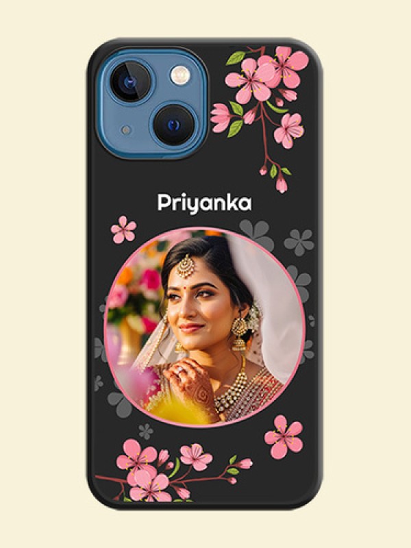Round Image with Pink Color Floral Design on Photo on Space Black Soft Matte Back Cover - iPhone 13 Mini