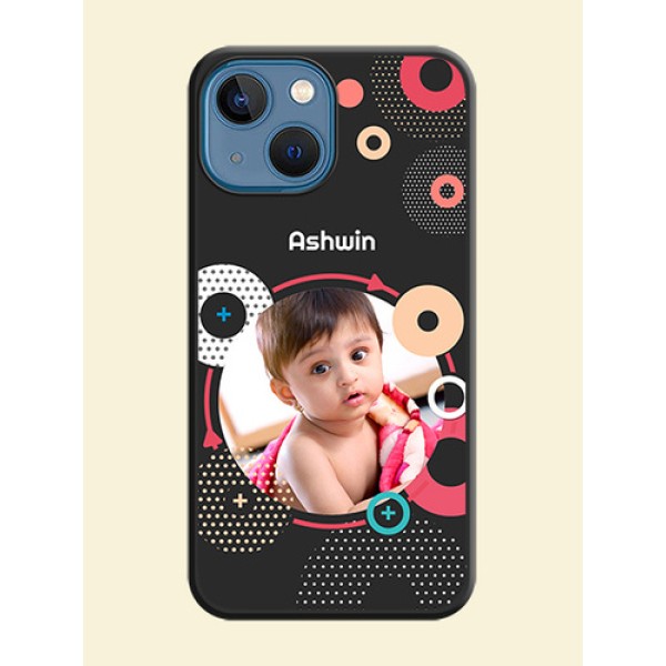 Multicoloured Round Image on Personalised Space Black Soft Matte Cases - iPhone 13 Mini Multicoloured Round Image on Personalised Space Black Soft Matte Cases - iPhone 13 Mini