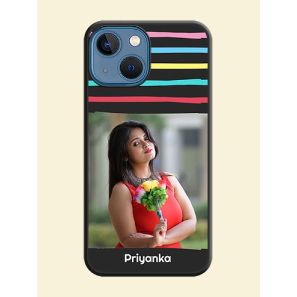 Multicolor Lines with Image on Space Black Personalized Soft Matte Phone Covers - iPhone 13 Mini Multicolor Lines with Image on Space Black Personalized Soft Matte Phone Covers - iPhone 13 Mini