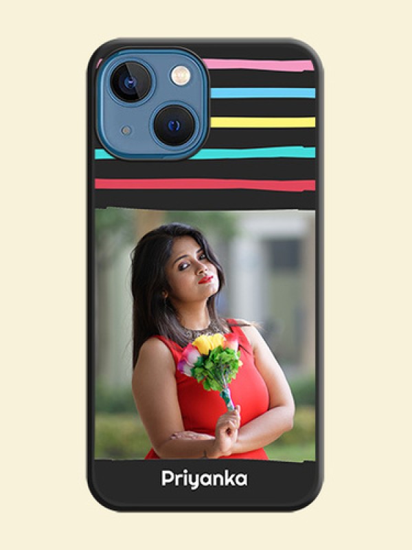 Multicolor Lines with Image on Space Black Personalized Soft Matte Phone Covers - iPhone 13 Mini