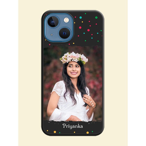 Multicolor Dotted Pattern with Text on Space Black Custom Soft Matte Phone Back Cover - iPhone 13 Mini Multicolor Dotted Pattern with Text on Space Black Custom Soft Matte Phone Back Cover - iPhone 13 Mini