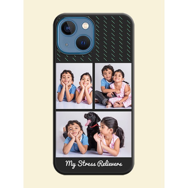 Cross Dotted Pattern with 2 Image Holder on Personalised Space Black Soft Matte Cases - iPhone 13 Mini Cross Dotted Pattern with 2 Image Holder on Personalised Space Black Soft Matte Cases - iPhone 13 Mini