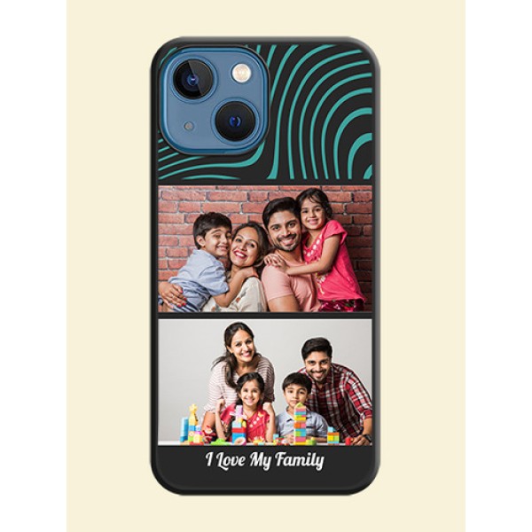 Wave Pattern with 2 Image Holder on Space Black Personalized Soft Matte Phone Covers - iPhone 13 Mini Wave Pattern with 2 Image Holder on Space Black Personalized Soft Matte Phone Covers - iPhone 13 Mini