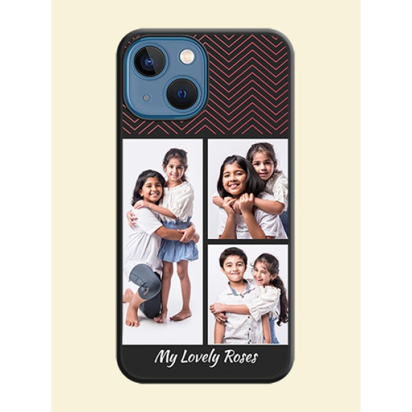 Wave Pattern with 3 Image Holder on Space Black Custom Soft Matte Back Cover - iPhone 13 Mini Wave Pattern with 3 Image Holder on Space Black Custom Soft Matte Back Cover - iPhone 13 Mini