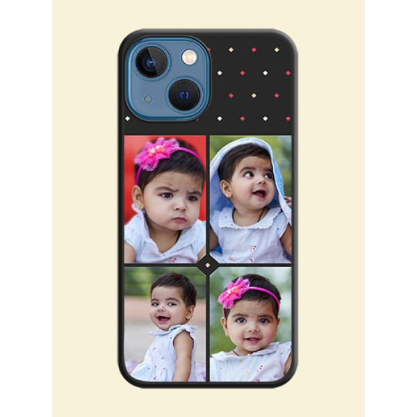 Multicolor Dotted Pattern with 4 Image Holder on Space Black Custom Soft Matte Phone Cases - iPhone 13 Mini Multicolor Dotted Pattern with 4 Image Holder on Space Black Custom Soft Matte Phone Cases - iPhone 13 Mini