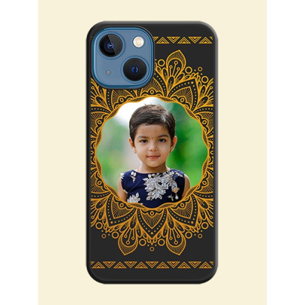 Round Image with Floral Design on Photo on Space Black Soft Matte Mobile Cover - iPhone 13 Mini Round Image with Floral Design on Photo on Space Black Soft Matte Mobile Cover - iPhone 13 Mini