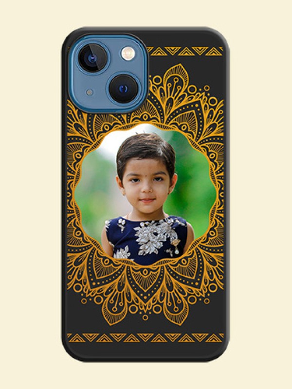 Round Image with Floral Design on Photo on Space Black Soft Matte Mobile Cover - iPhone 13 Mini