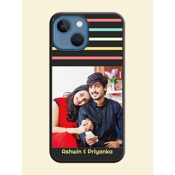 Color Stripes with Photo and Text on Photo on Space Black Soft Matte Mobile Case - iPhone 13 Mini Color Stripes with Photo and Text on Photo on Space Black Soft Matte Mobile Case - iPhone 13 Mini