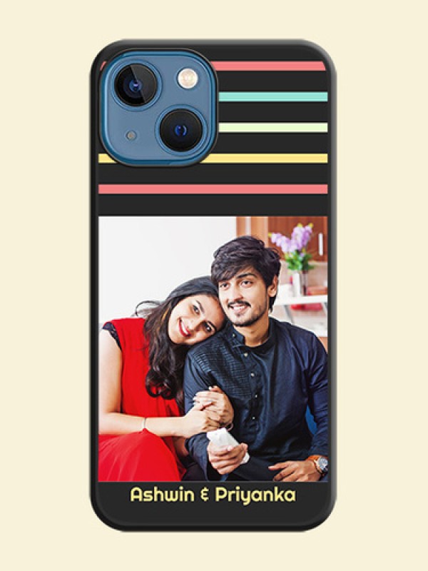 Color Stripes with Photo and Text on Photo on Space Black Soft Matte Mobile Case - iPhone 13 Mini