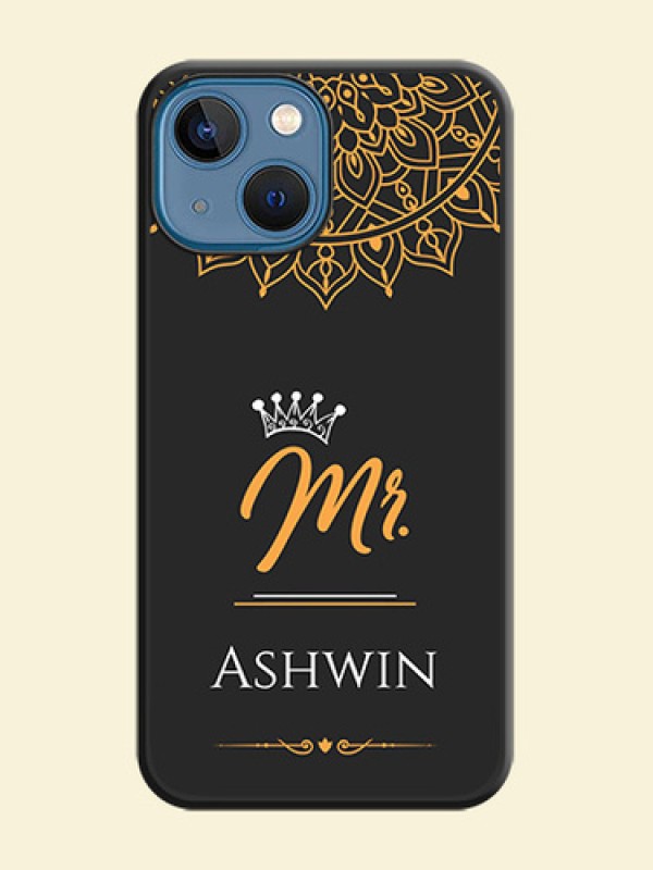 Mr Name with Floral Design on Personalised Space Black Soft Matte Cases - iPhone 13 Mini