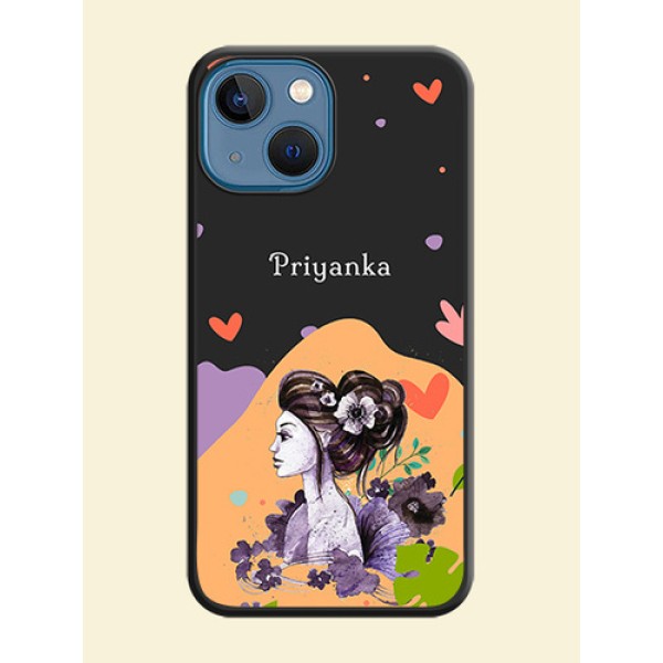 Namecase For Her With Fancy Lady Image On Space Black Personalized Soft Matte Phone Covers -Apple Iphone 13 Mini Namecase For Her With Fancy Lady Image On Space Black Personalized Soft Matte Phone Covers -Apple Iphone 13 Mini